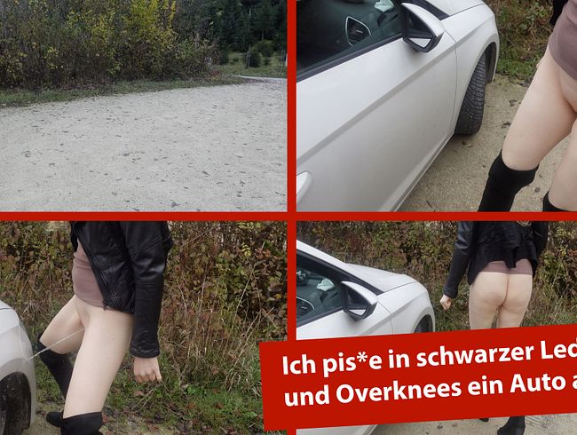 Geiler dicker Pissstrahl trifft auf weißes Auto - Natursekt